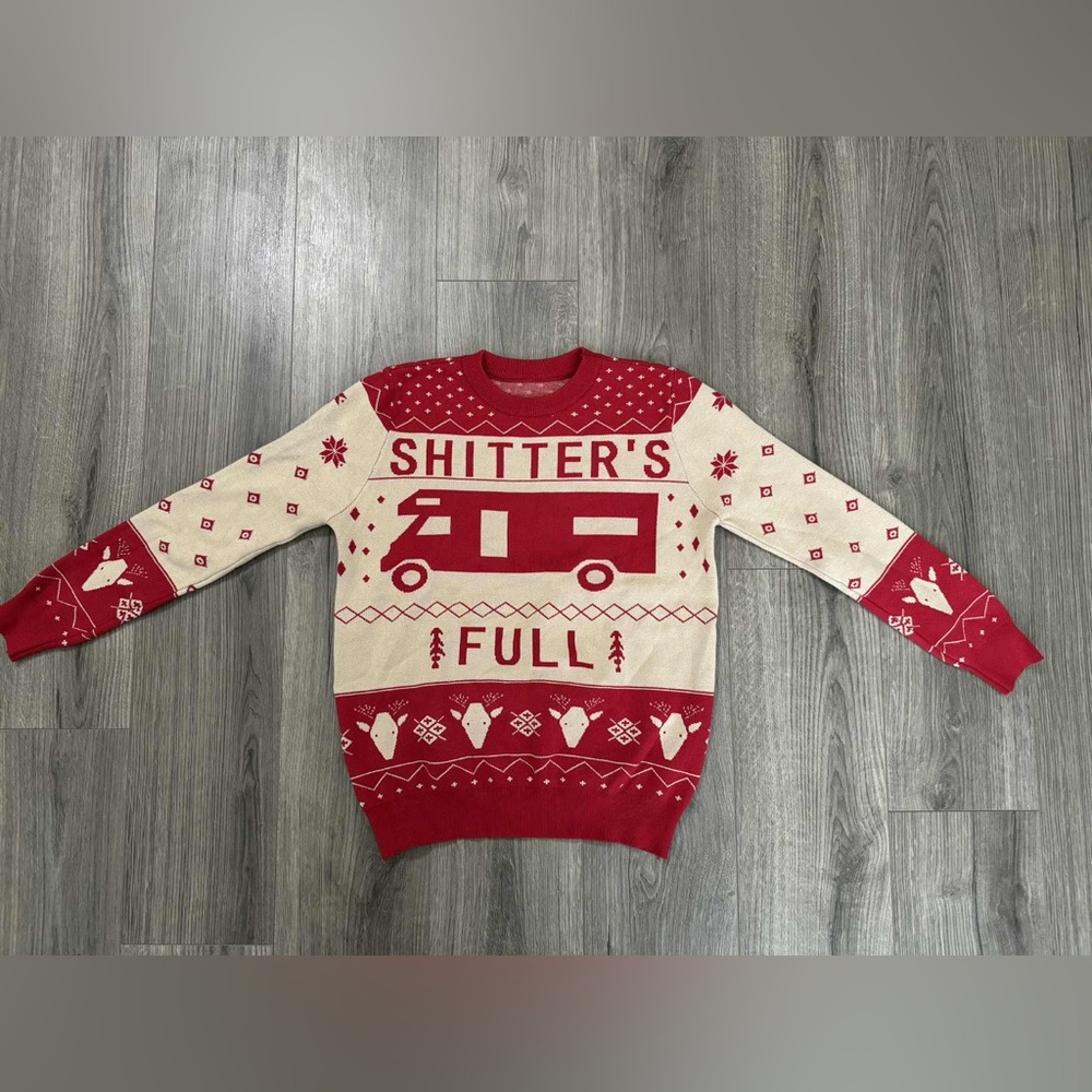 Festive Red and Cream Crewneck Ugly Sweater
